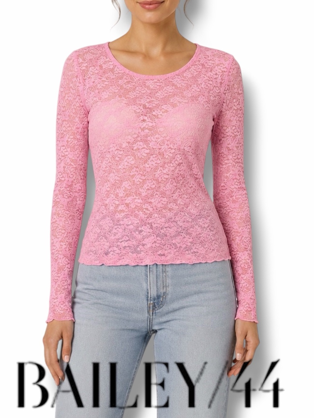Bailey 44 Lace Long Sleeve Top Sheer Womens size Small